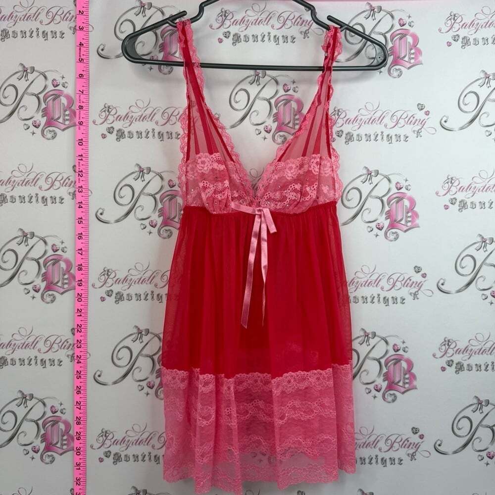 Victoria's Secret babydoll rhinestone crystal Red and Pink Lace Babydoll Chemise